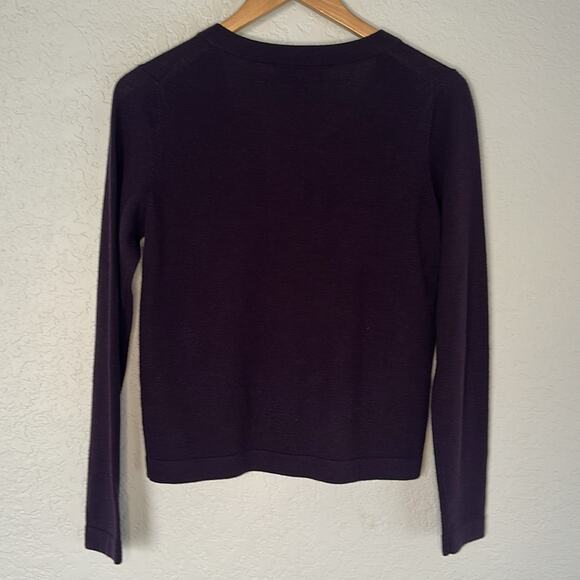 Banana Republic Extra Fine Italian Merino Wool Plum Cardigan Sweater Small Flaw - Picture 5 of 7